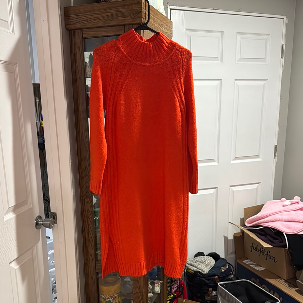 Orange Knit Sweater Dress